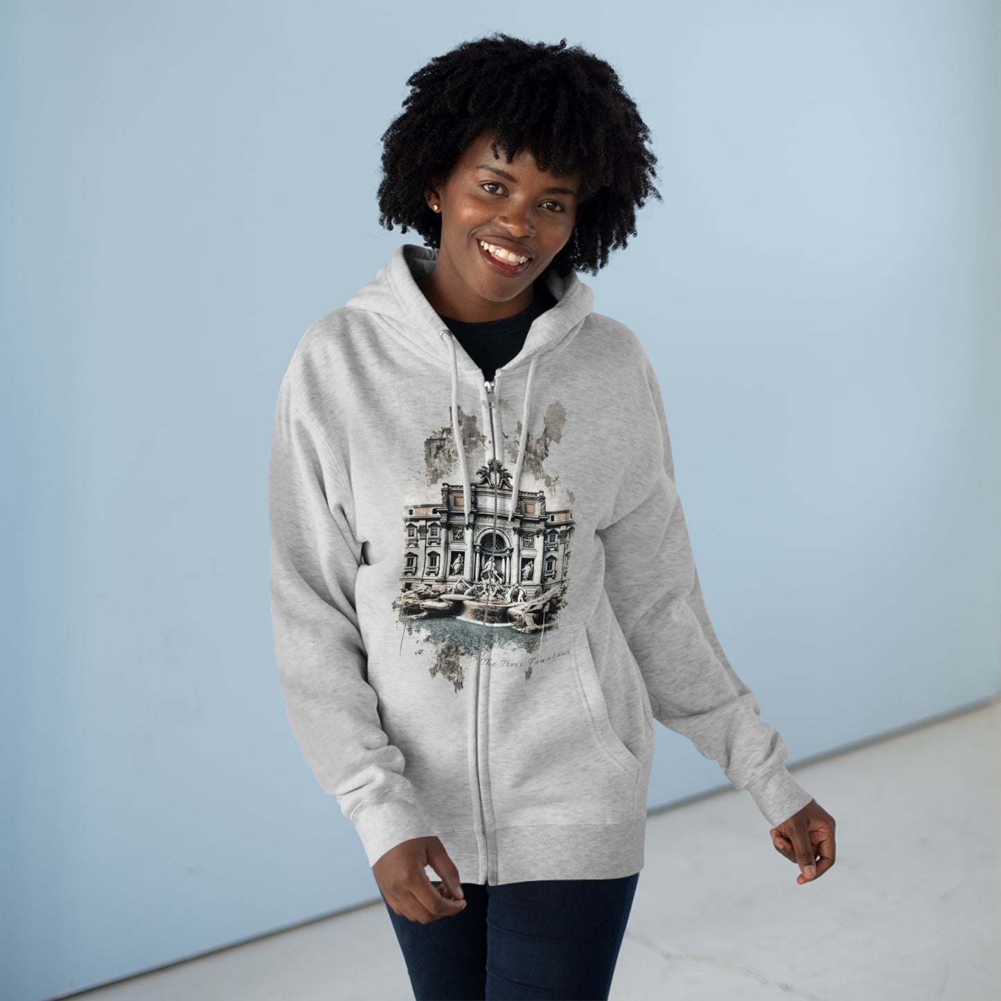 Hoodie Unisex Zip. Trevi Fountain. Wish of the Water