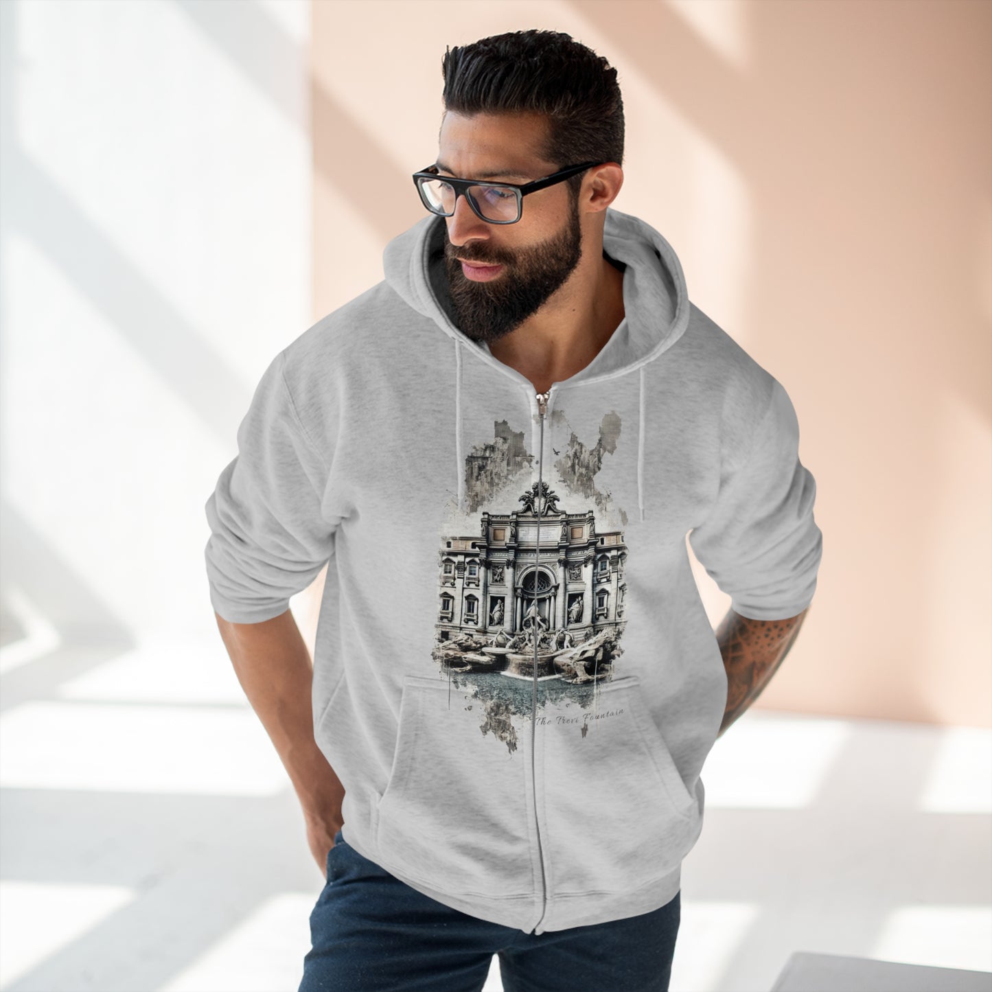 Hoodie Unisex Zip. Trevi Fountain. Wish of the Water